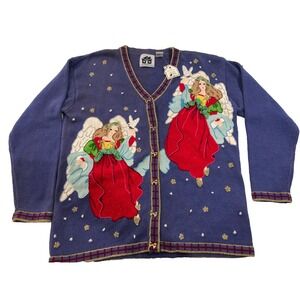Storybook Knits Flights Of Angels Christmas Cardigan Large New Faded